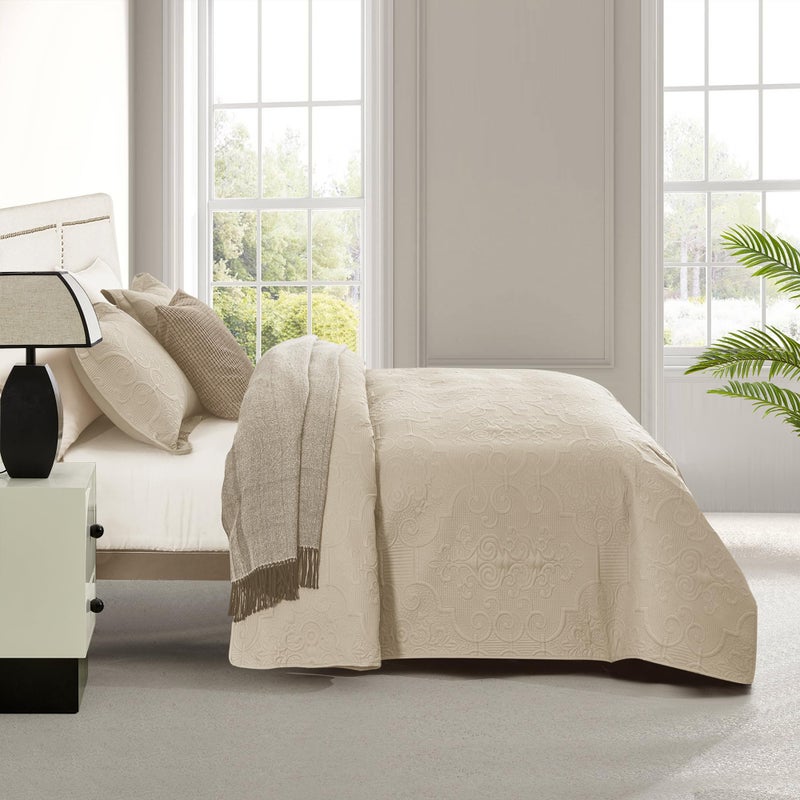 CHIXIN Quilt King Size - Damask Paisley Bedspread Coverlet Set - Classic & Gorgeous Style Bedding Cover, Ultrasonic Quilting, Reversible, Lightweight, 4 Piece, Taupe - Image 3